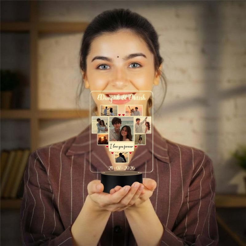 I Love You Forever Customized Photo LED Lamp for Long Distance Relationship Gifts Anniversary Romantic Gift for Soulmates Warm Glow Tabletop Decor